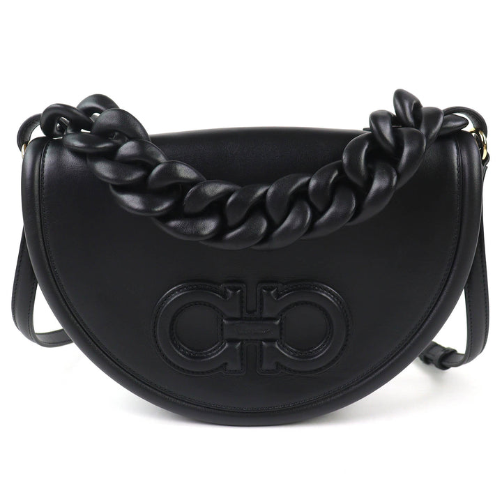 Great Salvatore Ferragamo Shoulder Bag AURA Gancini 2WAY Leather Handbag 212748