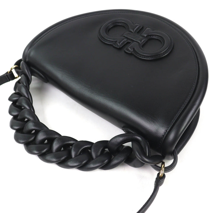 Great Salvatore Ferragamo Shoulder Bag AURA Gancini 2WAY Leather Handbag 212748