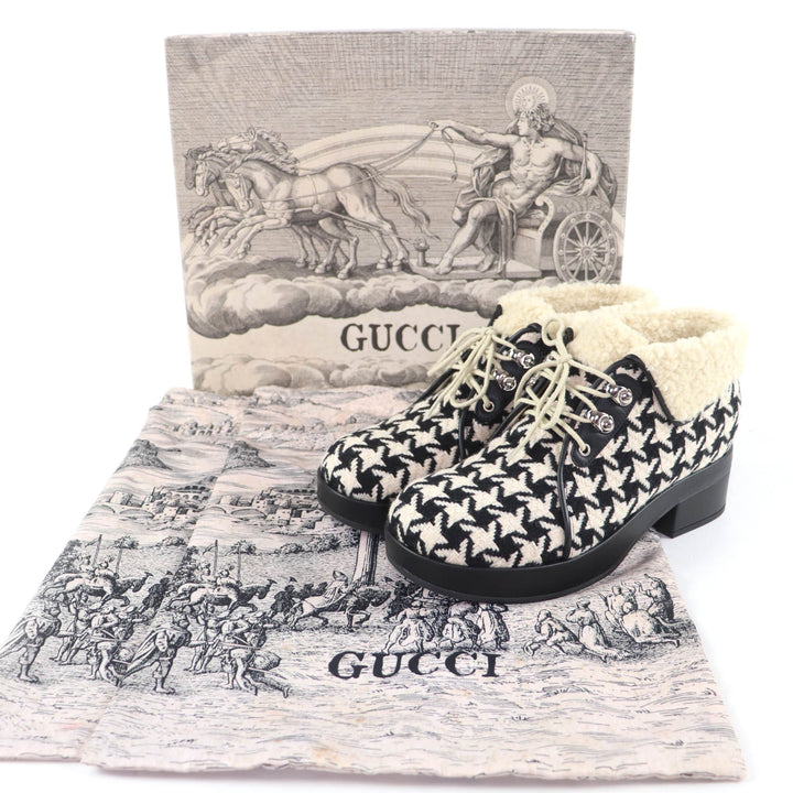 Pristine GUCCI short boots Houndstooth with leather accents black 37 591039