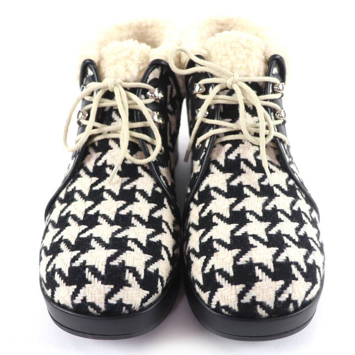 Pristine GUCCI short boots Houndstooth with leather accents black 37 591039