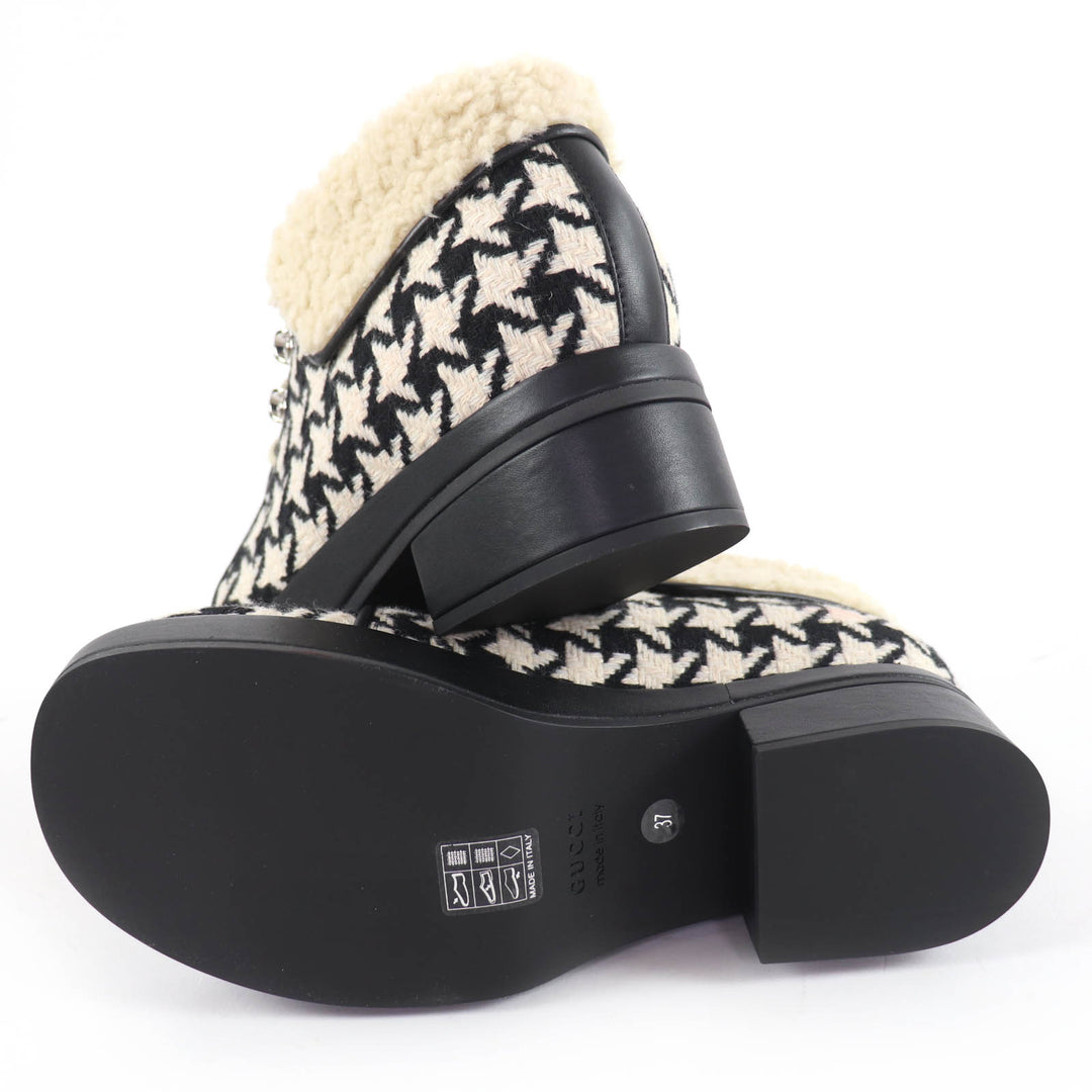 Pristine GUCCI short boots Houndstooth with leather accents black 37 591039