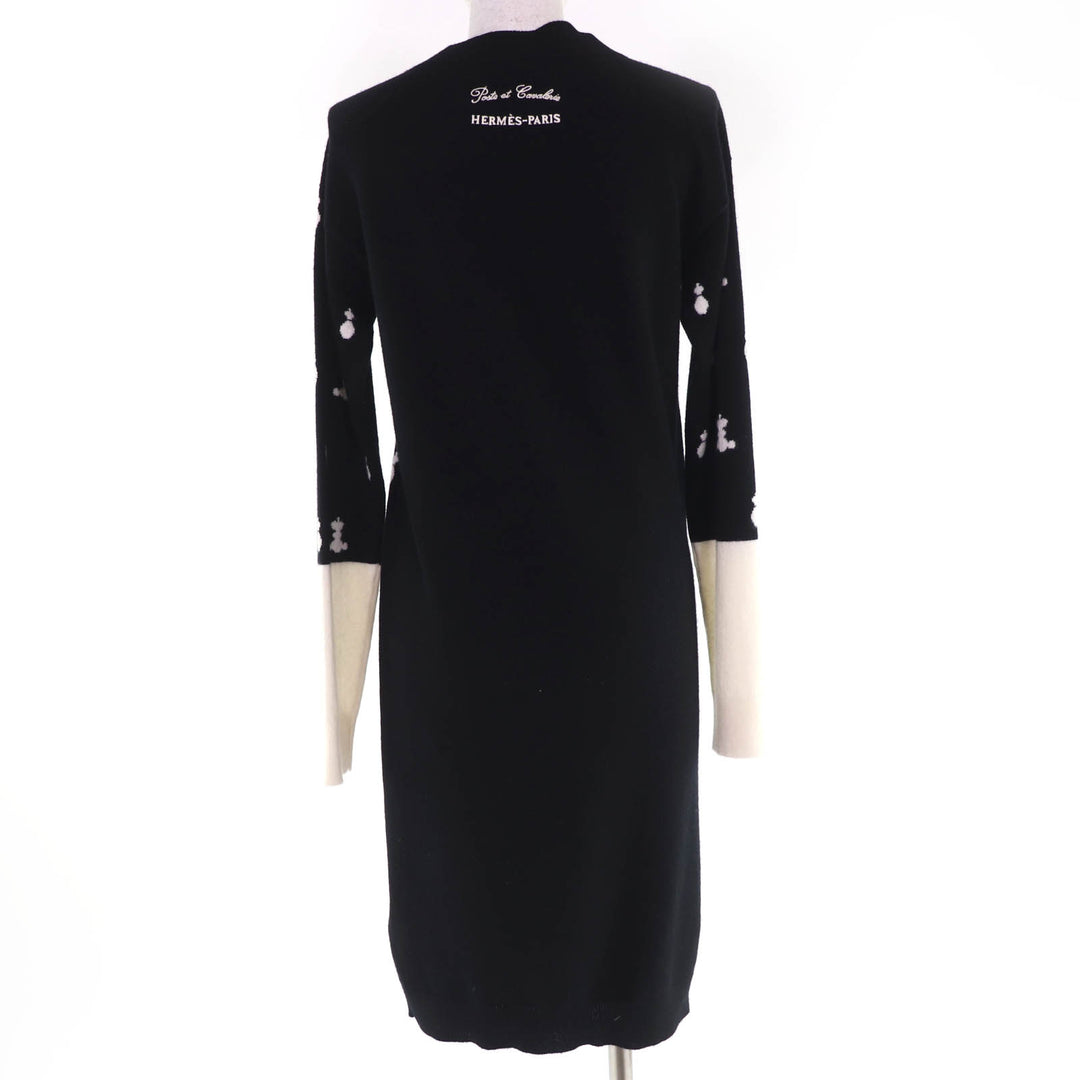 Excellent HERMES one piece Poste et Cavalerie Long sleeve knit black cashmere 36