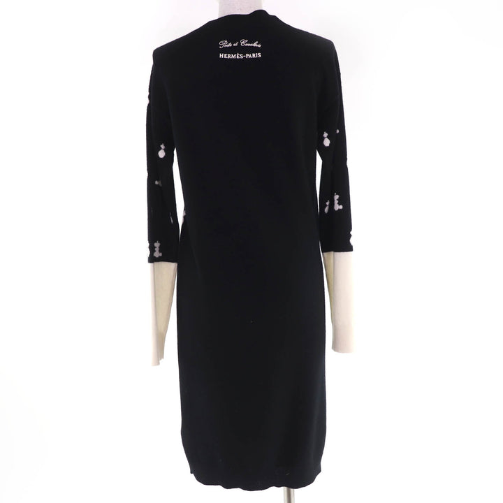 Excellent HERMES one piece Poste et Cavalerie Long sleeve knit black cashmere 36