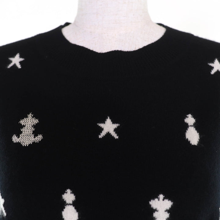Excellent HERMES one piece Poste et Cavalerie Long sleeve knit black cashmere 36