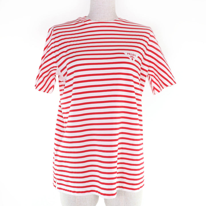 Pristine PRADA Short sleeve T-shirt Triangle logo border pattern Red XS 3590A