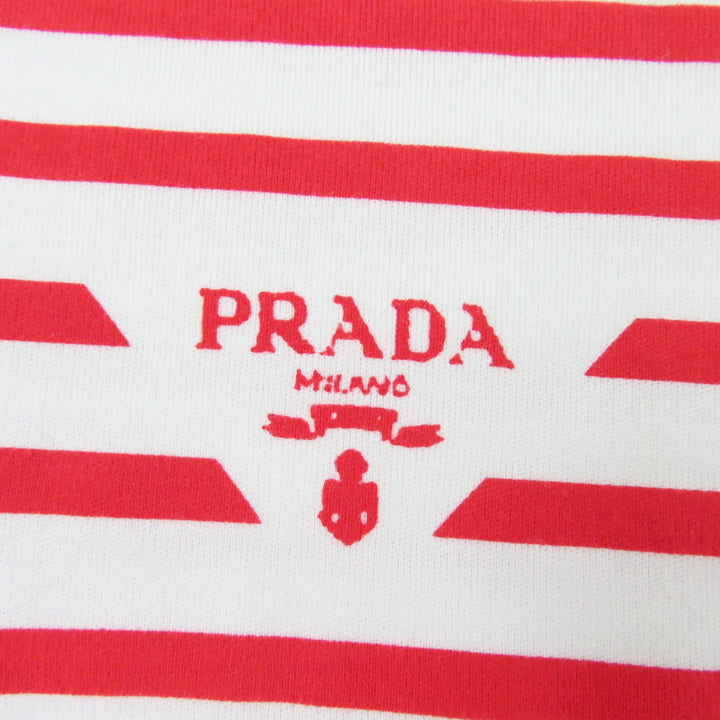 Pristine PRADA Short sleeve T-shirt Triangle logo border pattern Red XS 3590A