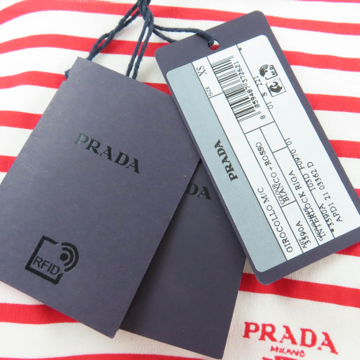 Pristine PRADA Short sleeve T-shirt Triangle logo border pattern Red XS 3590A