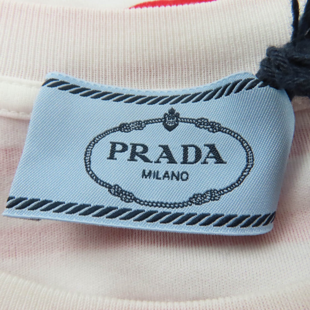 Pristine PRADA Short sleeve T-shirt Triangle logo border pattern Red XS 3590A