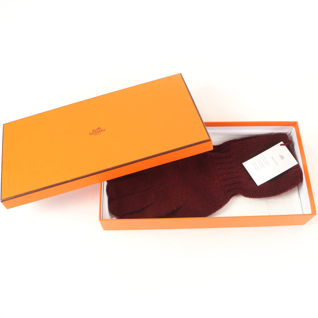 Pristine HERMES Gants Heidi Serie Metal Knit Gloves Bordeaux series cashmere M