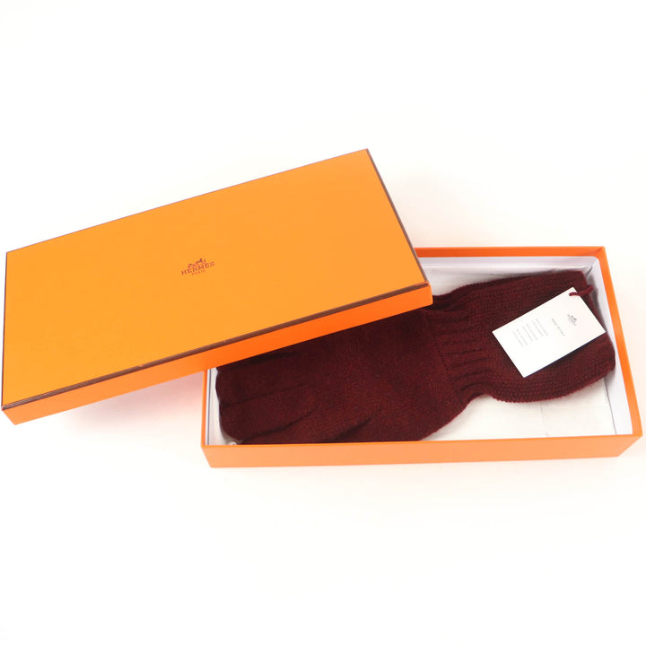 Pristine HERMES Gants Heidi Serie Metal Knit Gloves Bordeaux series cashmere M