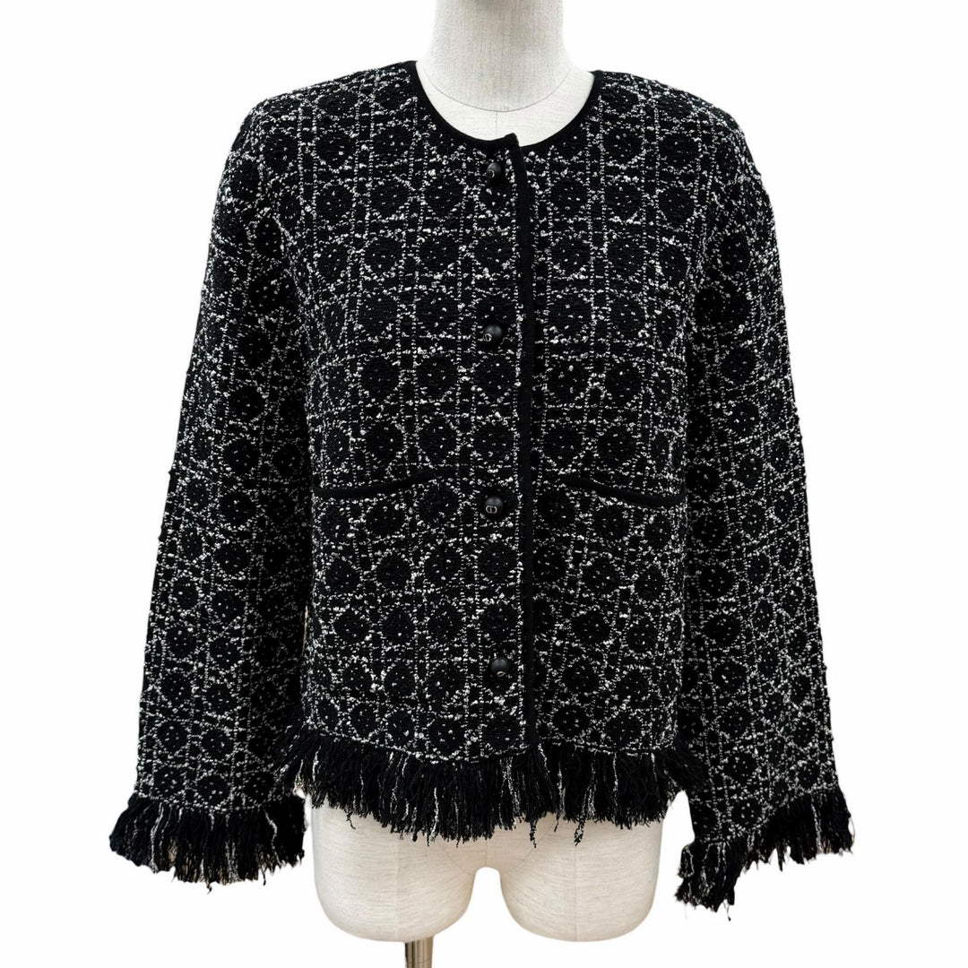 Discounted Excellent Christian Dior Jacket CD logo button fringe black Women 38 614V05A7520