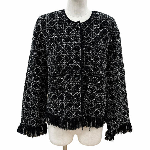 Discounted Excellent Christian Dior Jacket CD logo button fringe black Women 38 614V05A7520