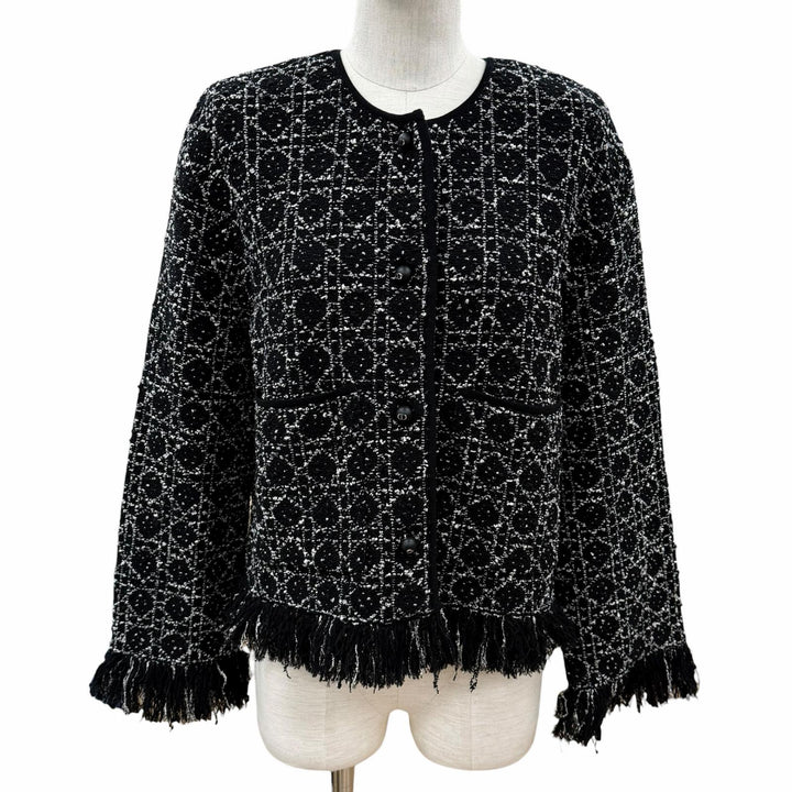 Discounted Excellent Christian Dior Jacket CD logo button fringe black Women 38 614V05A7520