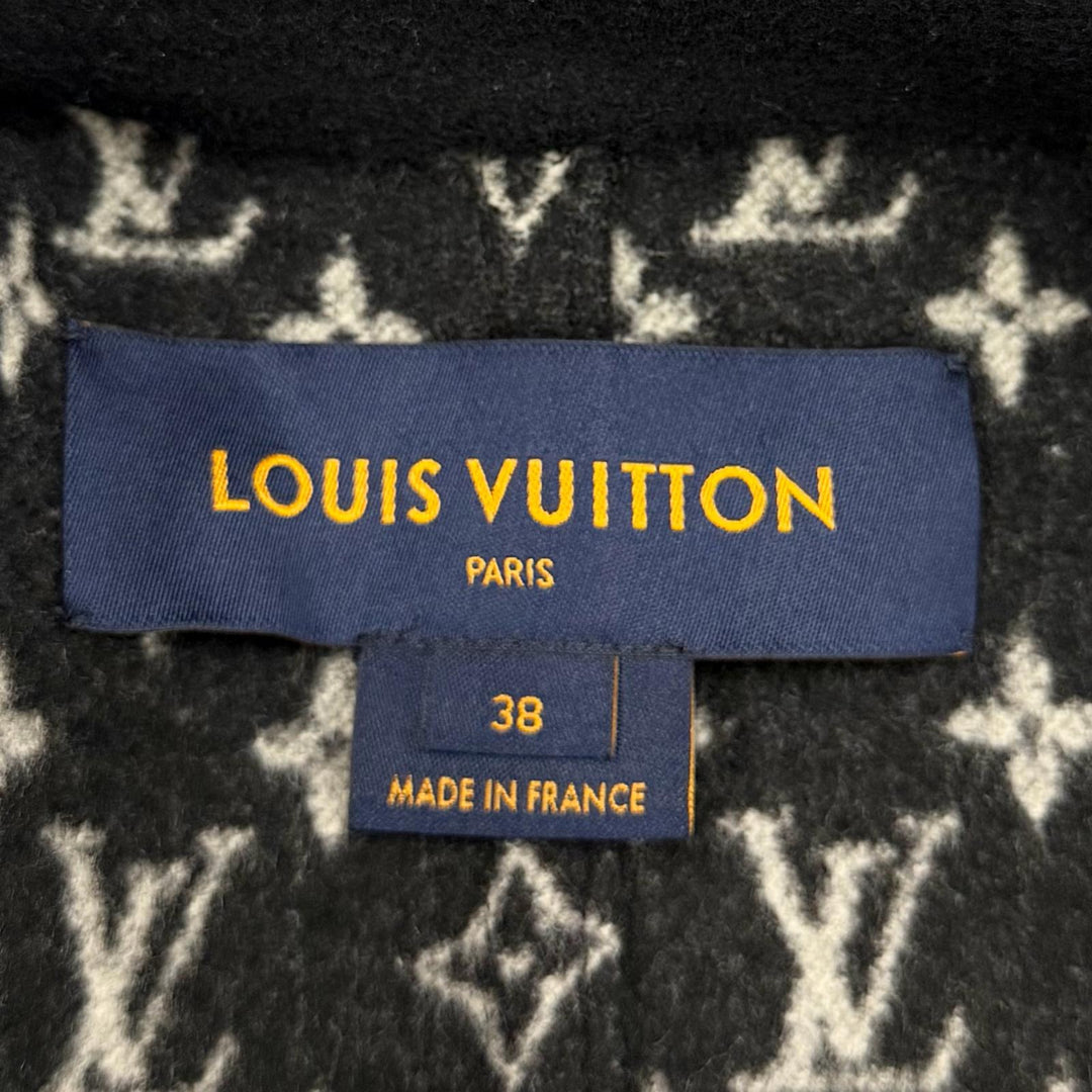 Excellent LOUIS VUITTON coat Monogram Double-Faced Belted Wrap Coat black 38