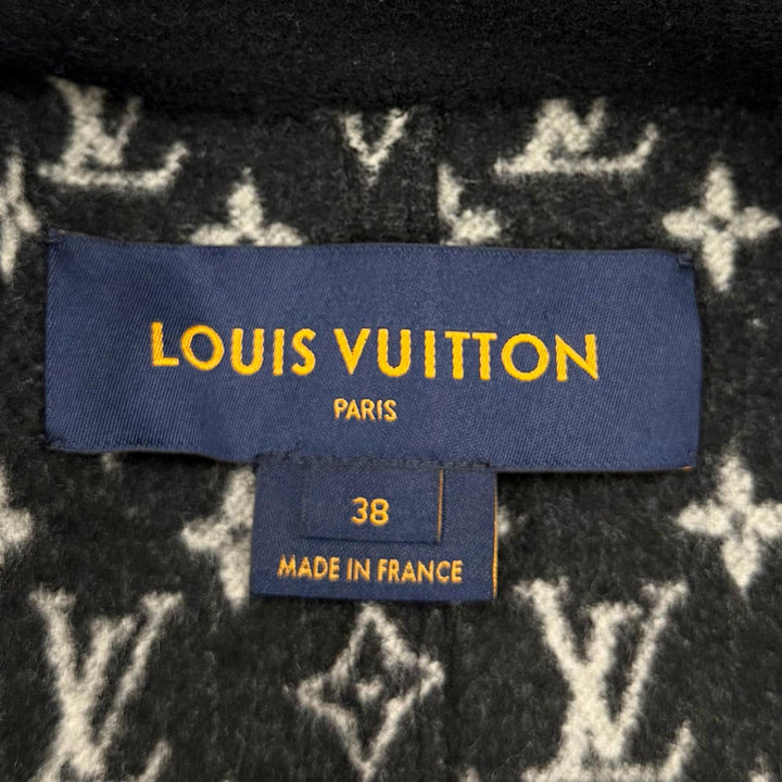 Excellent LOUIS VUITTON coat Monogram Double-Faced Belted Wrap Coat black 38