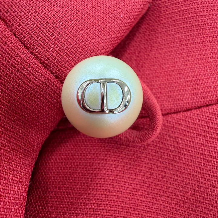 Excellent Christian Dior one piece CD logo faux pearl button belt included 44