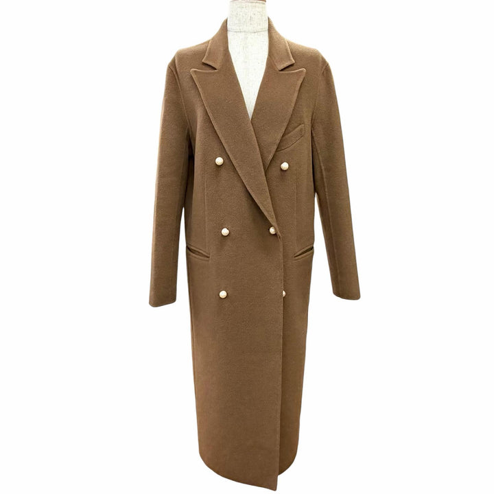 Excellent MADISONBLUE PEARL CHESTER COAT Pearl Button Long Double Brown