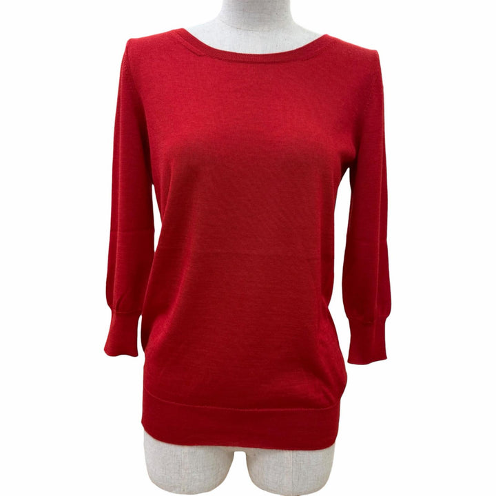 Excellent HERMES knit Crew neck, 7/8 sleeve Red cashmere Women 34 57-7710