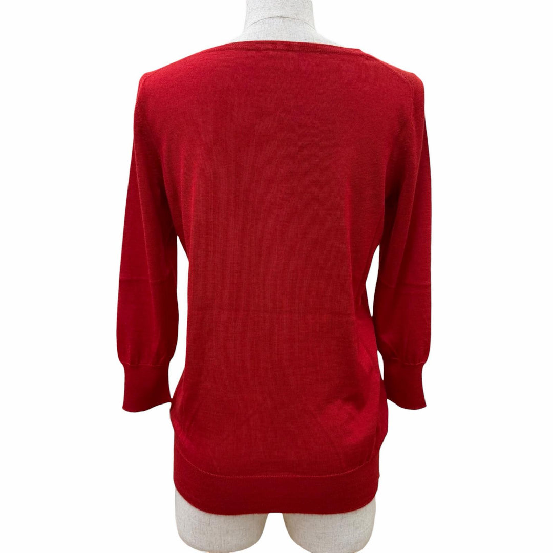 Excellent HERMES knit Crew neck, 7/8 sleeve Red cashmere Women 34 57-7710