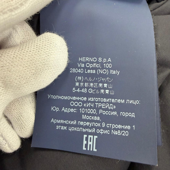 Great Herno down coat Switching design with hood Navy wool Women 40 PI0848D