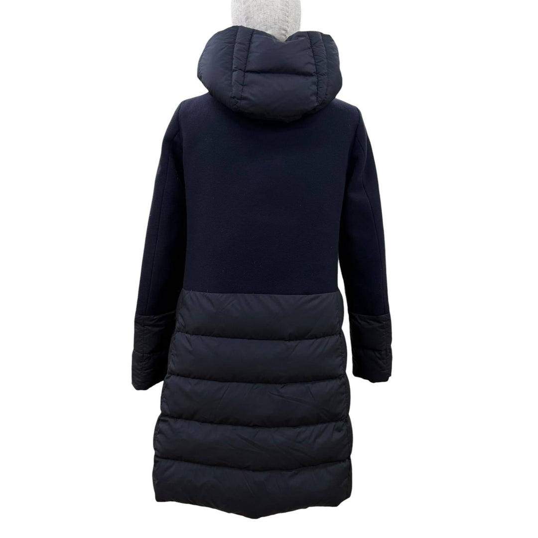 Great Herno down coat Switching design with hood Navy wool Women 40 PI0848D