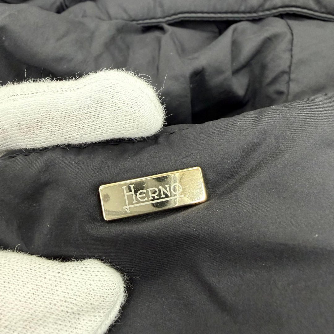 Great Herno down coat Switching design with hood Navy wool Women 40 PI0848D