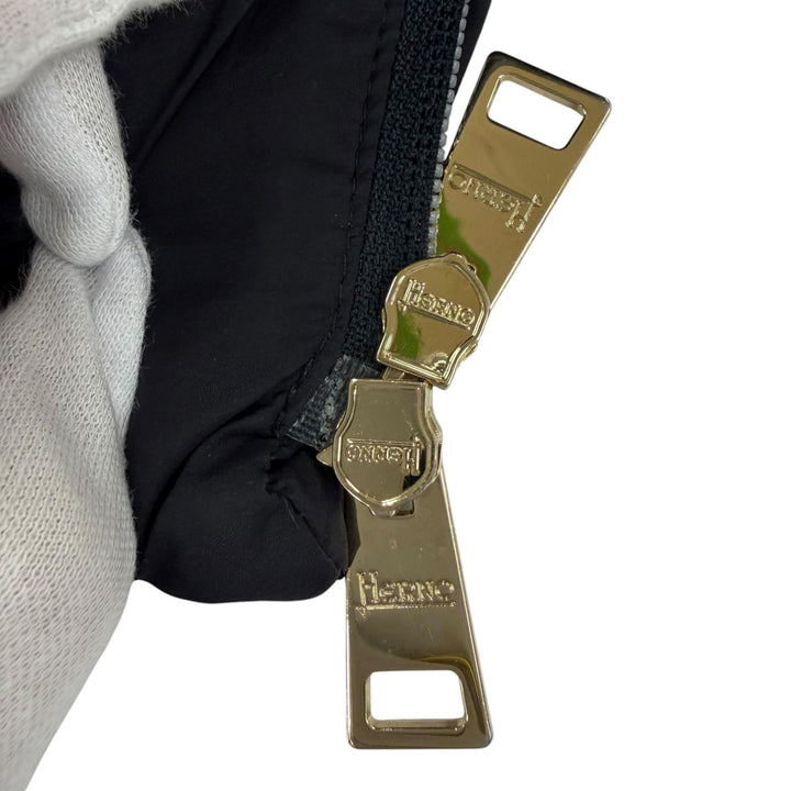 Great Herno down coat Switching design with hood Navy wool Women 40 PI0848D