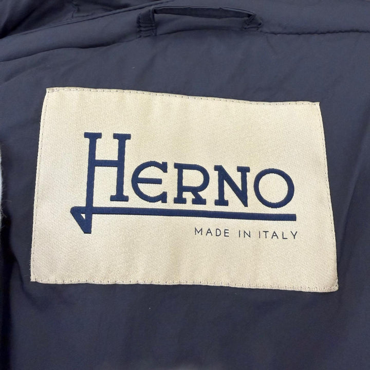 Great Herno down coat Switching design with hood Navy wool Women 40 PI0848D