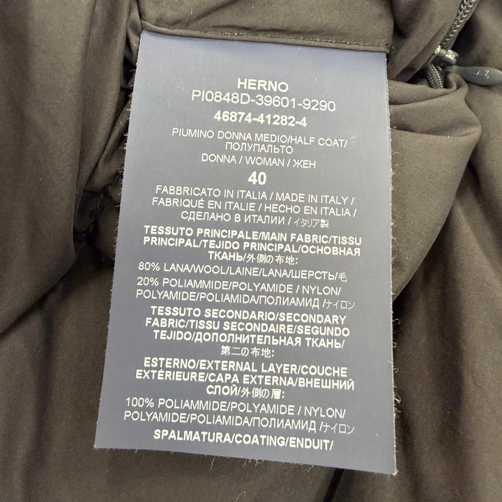 Great Herno down coat Switching design with hood Navy wool Women 40 PI0848D
