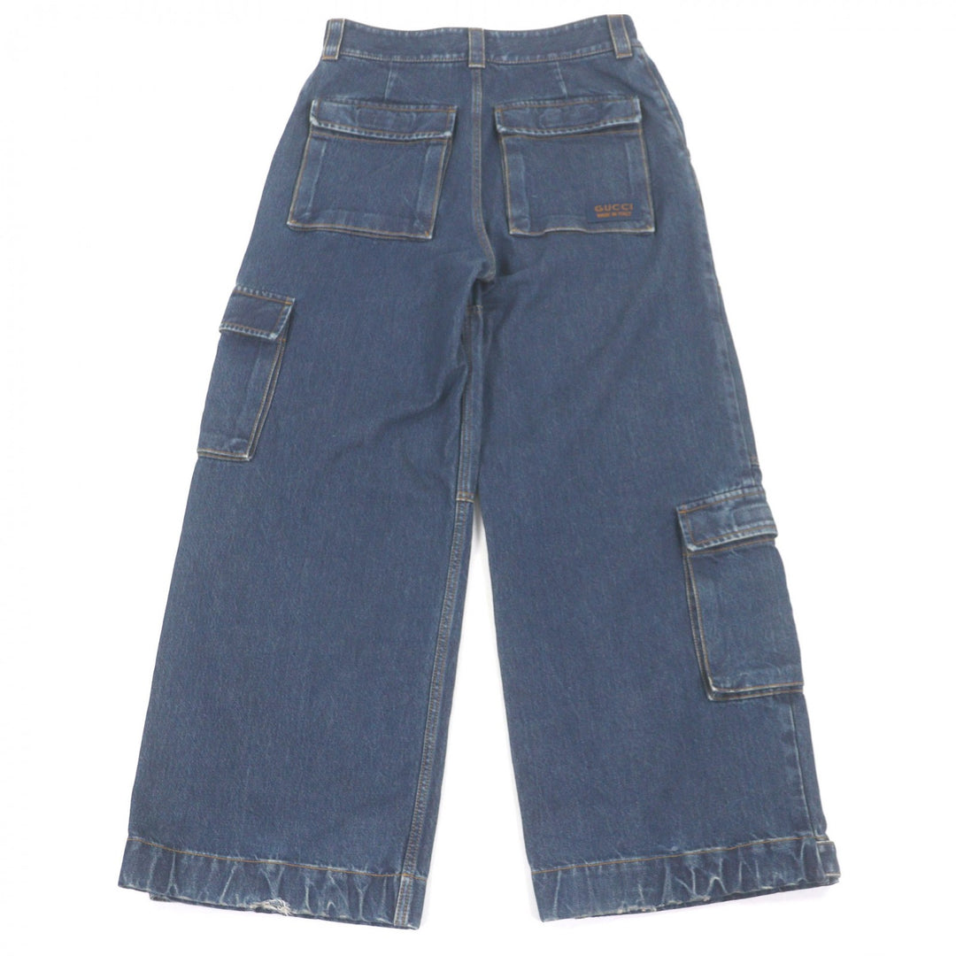 Excellent GUCCI Denim pants Distressed, label-covered cargo cotton jeans