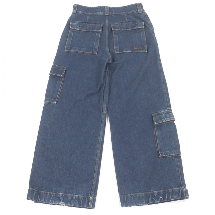 Excellent GUCCI Denim pants Distressed, label-covered cargo cotton jeans