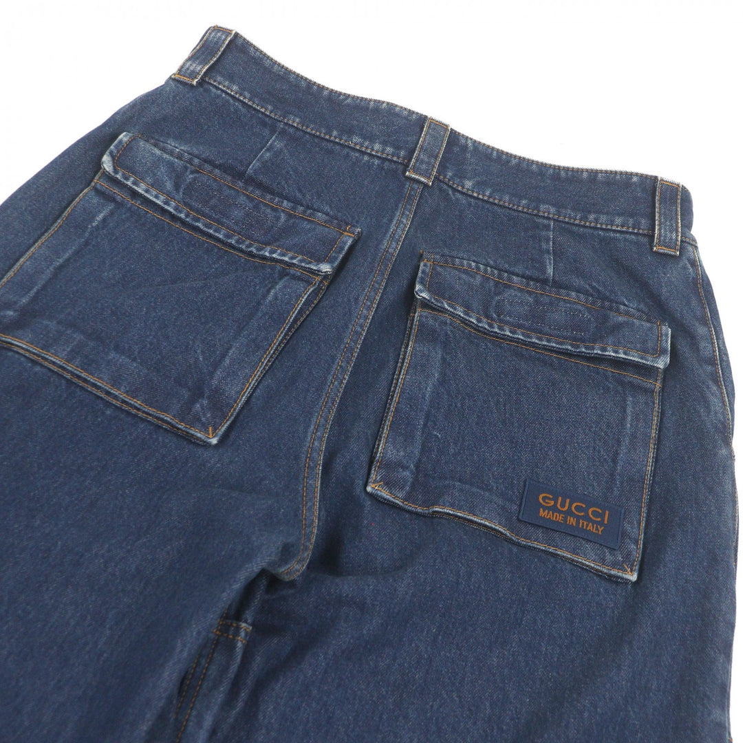 Excellent GUCCI Denim pants Distressed, label-covered cargo cotton jeans