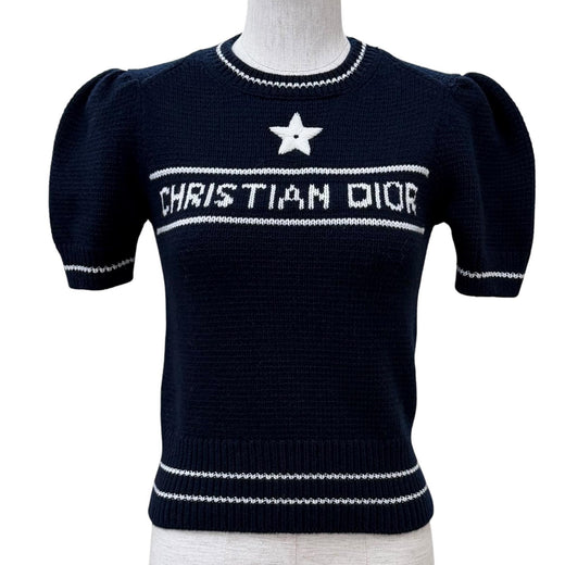 Excellent Christian Dior Short sleeve knit Logo design wool 38 224S09AM308