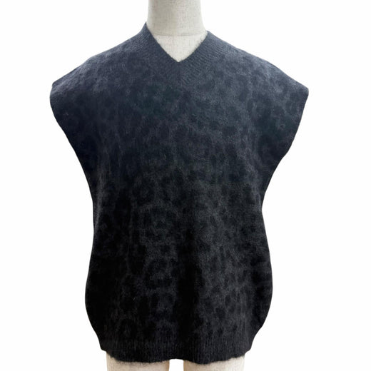 Pristine VALENTINO Best Leopard Pattern V-Neck Knit black mohair
