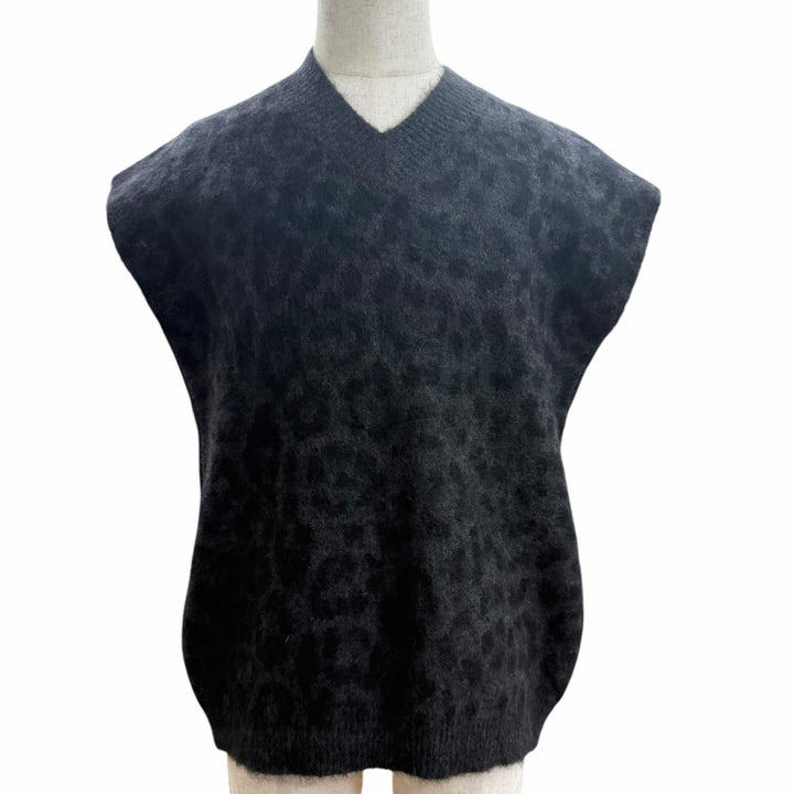 Pristine VALENTINO Best Leopard Pattern V-Neck Knit black mohair