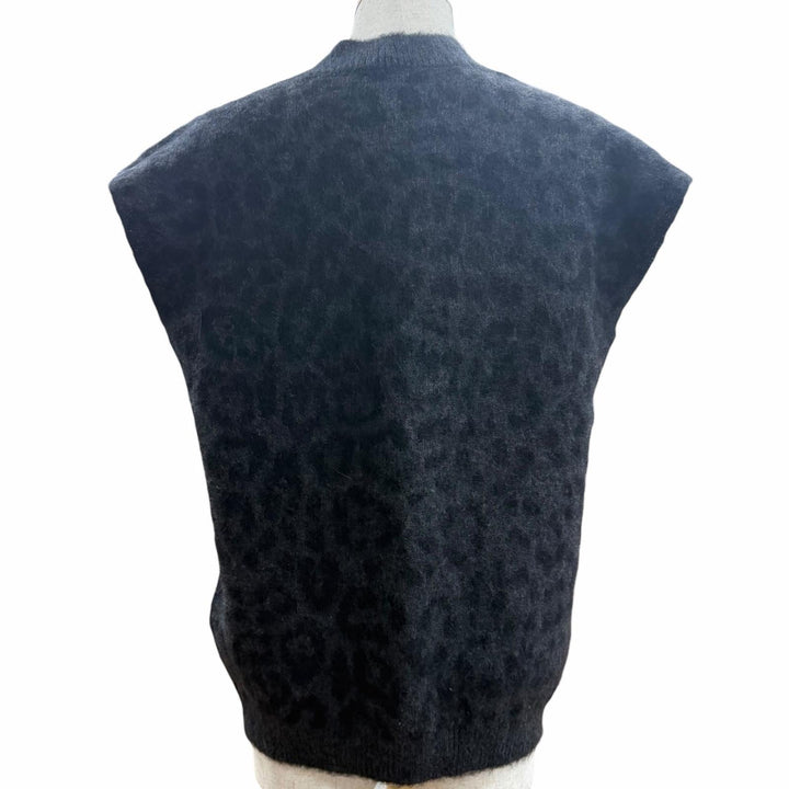 Pristine VALENTINO Best Leopard Pattern V-Neck Knit black mohair