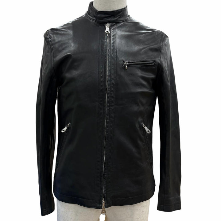 Great CINQUAΝΤΑ Leather jacket black Sheep leather mens 48 H-502