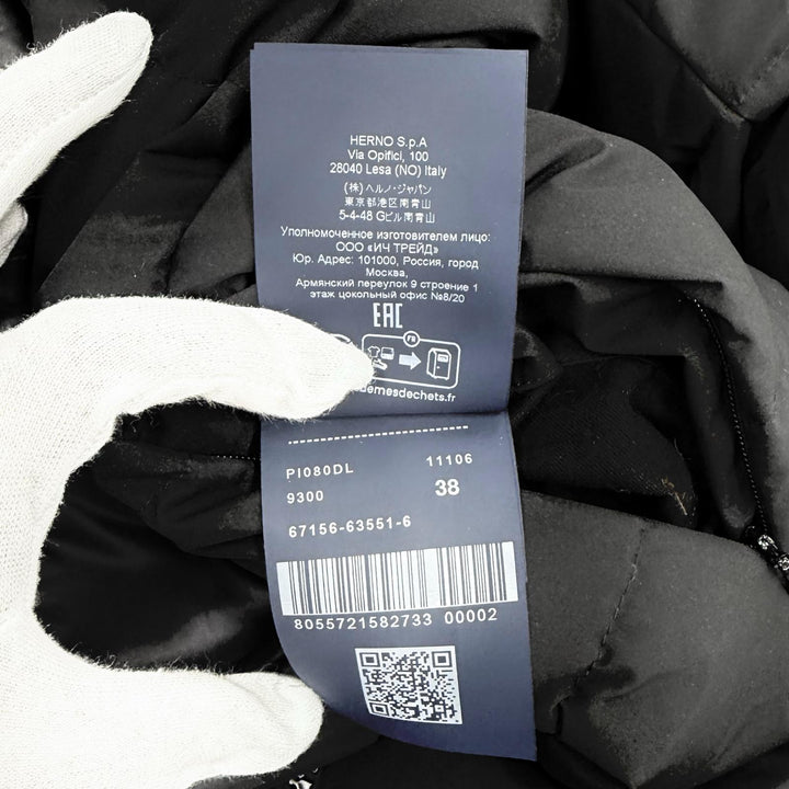 Excellent Herno down coat Laminar Hooded Logo ZIP black polyester 38 PI080DL