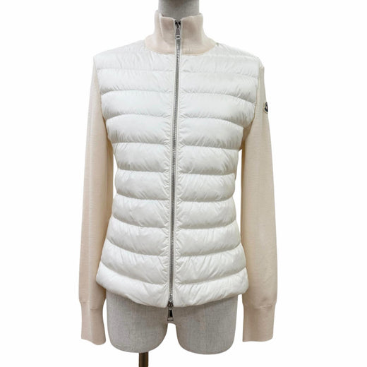 Excellent MONCLER Down jacket Logo patch knit design white Nylon Women XS