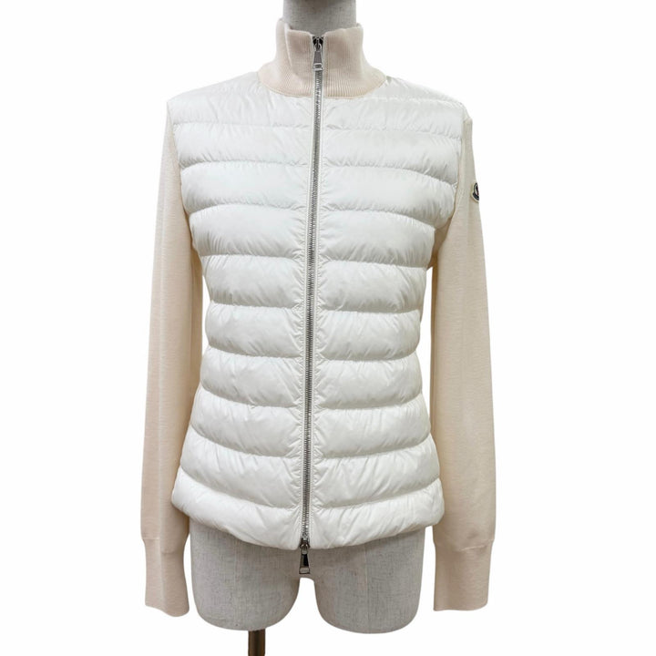 Excellent MONCLER Down jacket Logo patch knit design white Nylon Women XS