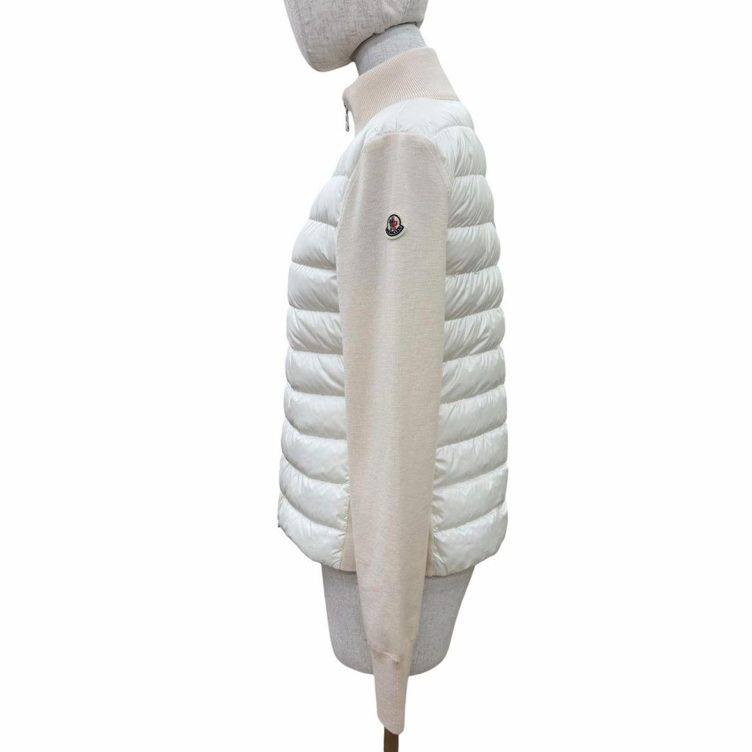 Excellent MONCLER Down jacket Logo patch knit design white Nylon Women XS