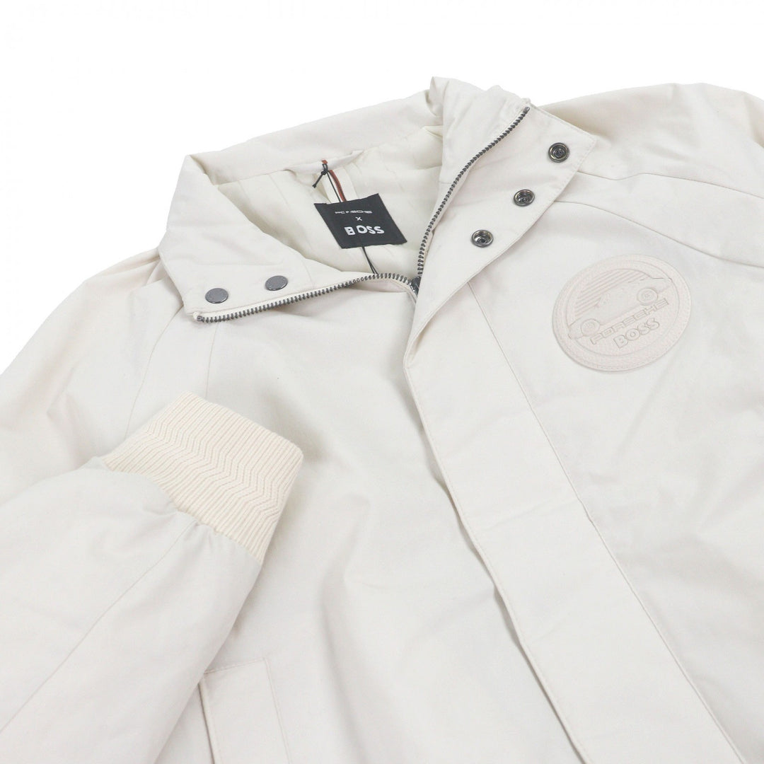 Pristine BOSS PORSCHE Bomber jacket Logo patch padded blouson jacket Ivory