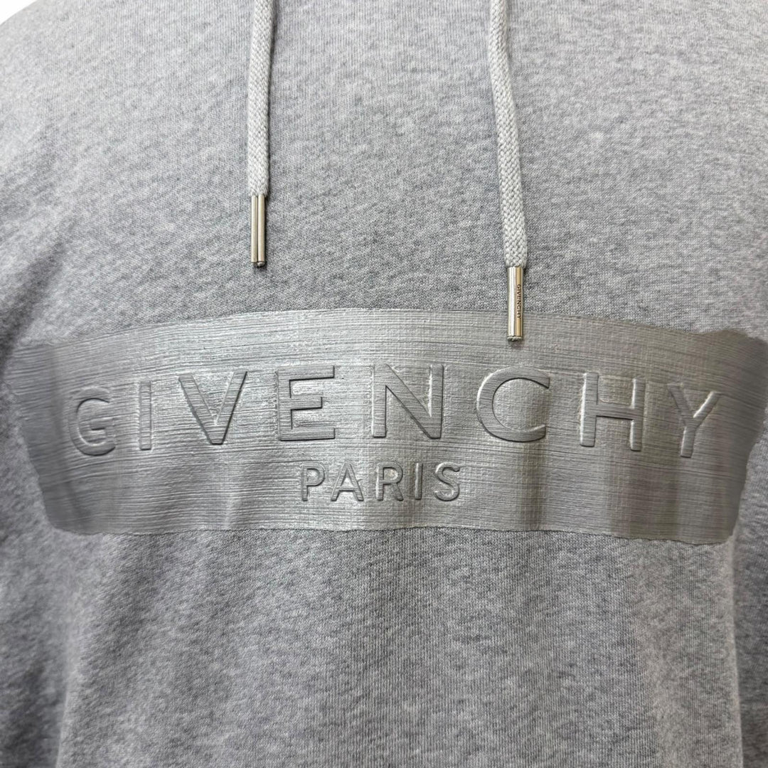 Discounted Great GIVENCHY hoodie Embossed Logo Hoodie Pullover gray cotton