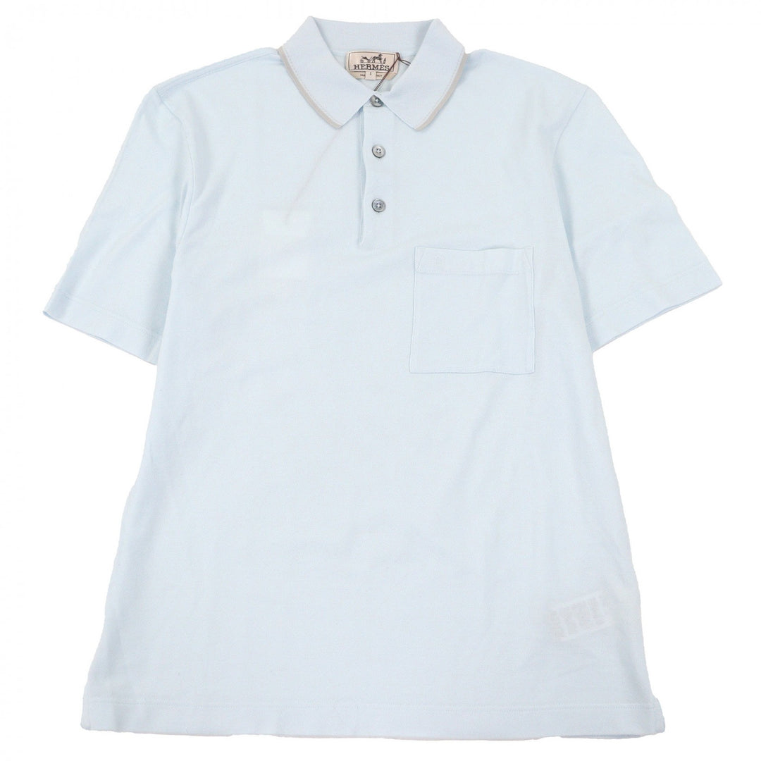 Pristine HERMES Short sleeve polo shirt H logo embroidery Light blue