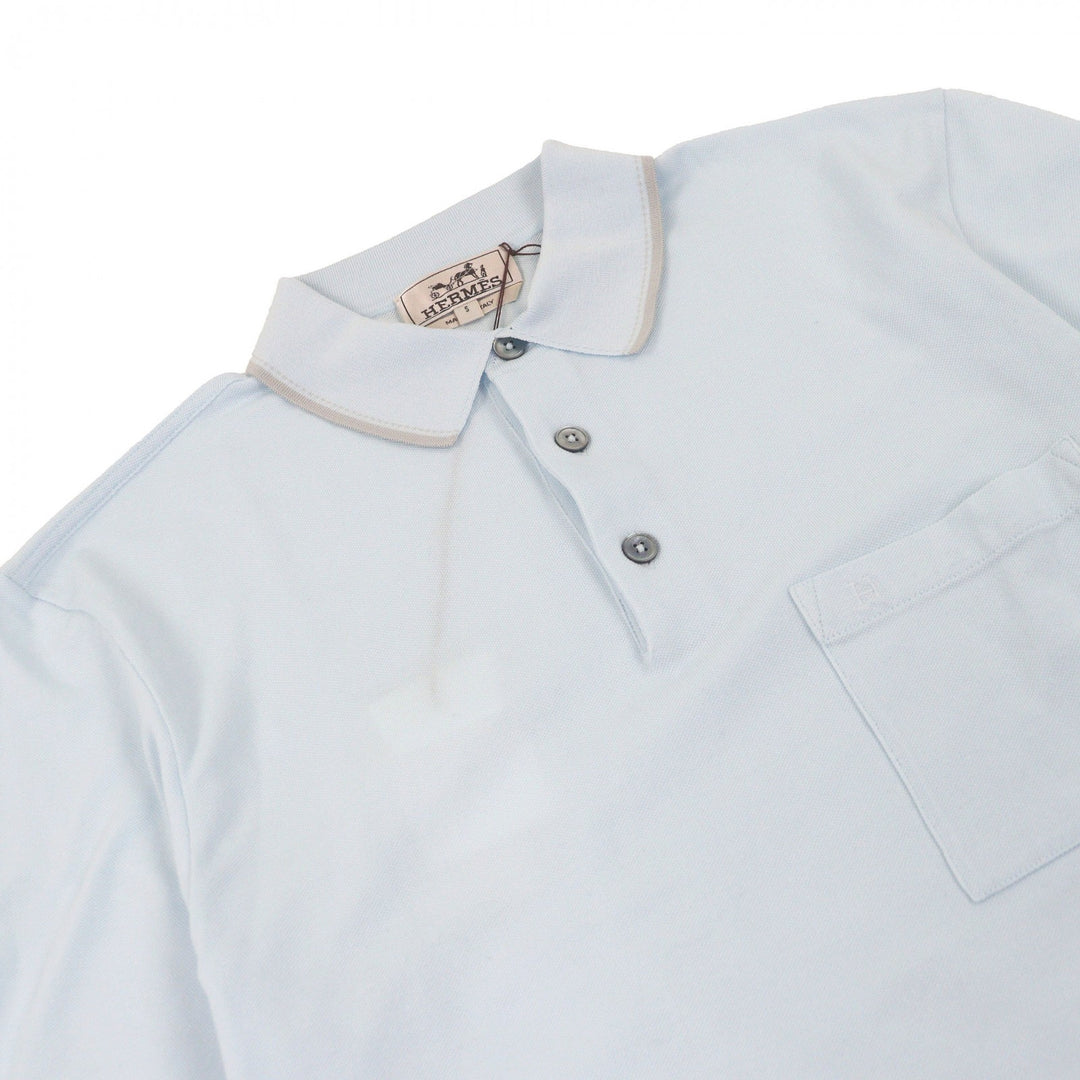 Pristine HERMES Short sleeve polo shirt H logo embroidery Light blue