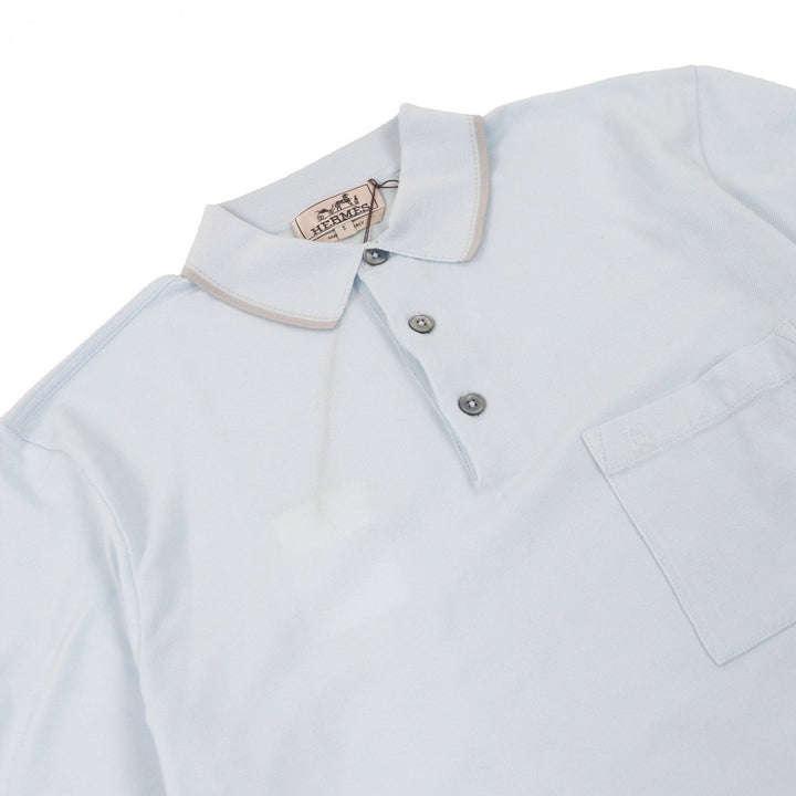 Pristine HERMES Short sleeve polo shirt H logo embroidery Light blue