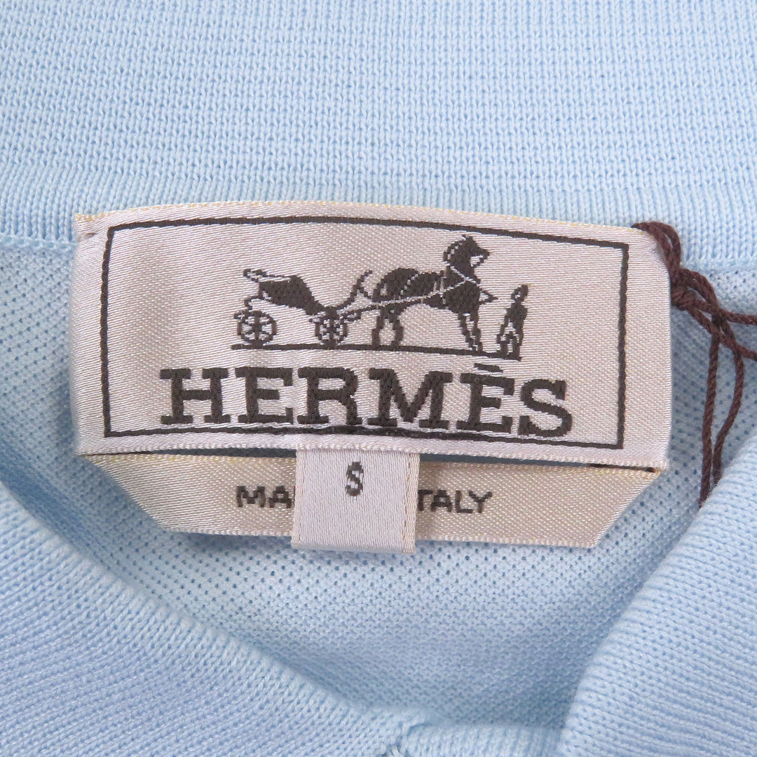 Pristine HERMES Short sleeve polo shirt H logo embroidery Light blue