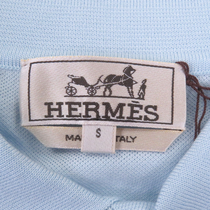 Pristine HERMES Short sleeve polo shirt H logo embroidery Light blue