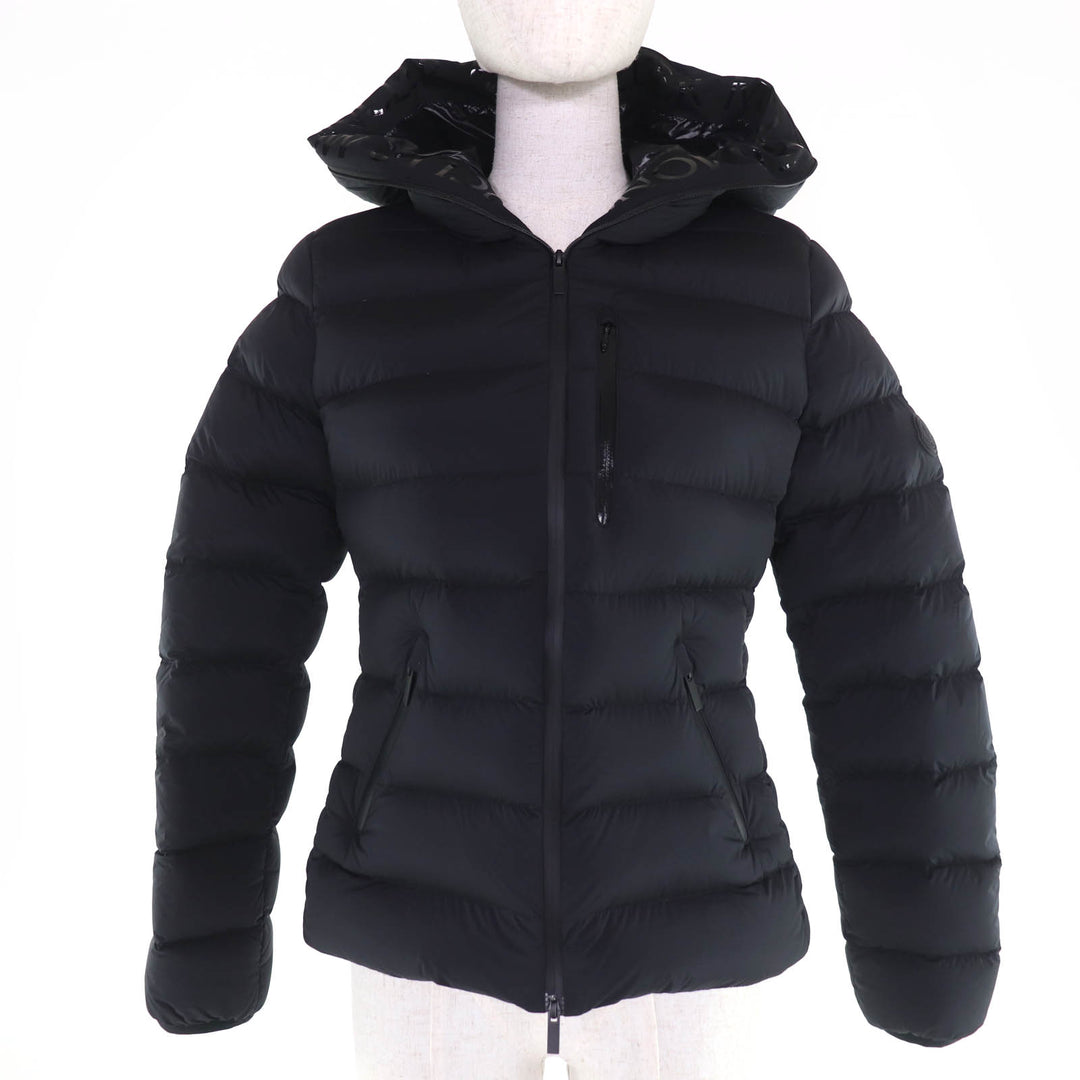 Excellent MONCLER Down jacket HERBE Logo patch and hood black Nylon Women 0