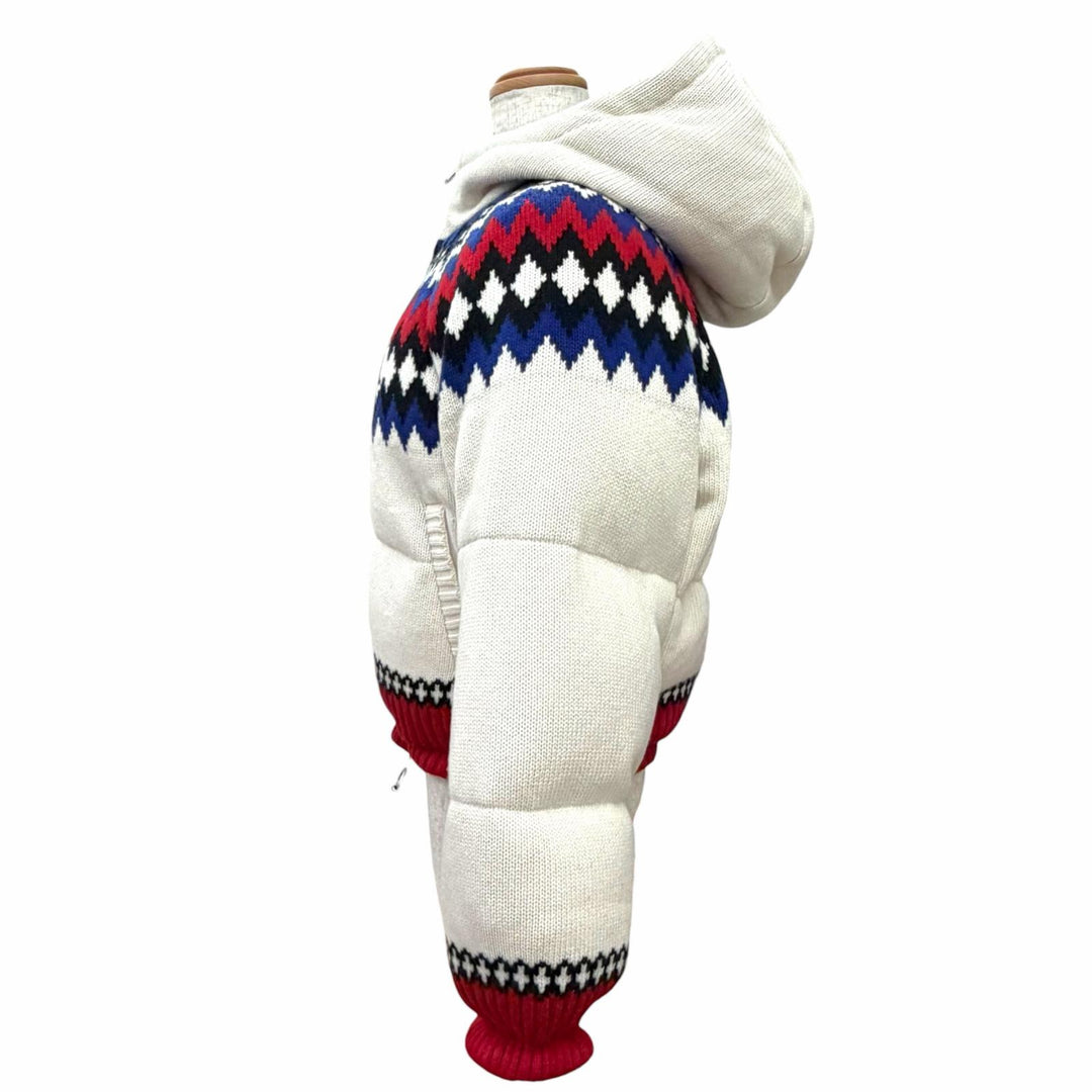 Great PRADA Down jacket Nordic Pattern Logo Hooded Jacket white IT 36 292029